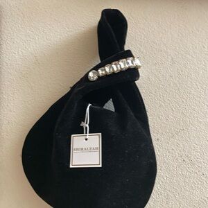 Elegant Black Velvet Wristlet Bag with Rhinestones by Shiraleah Evening NWT